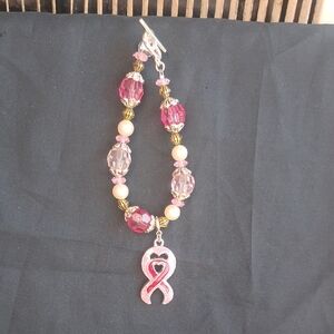 Pink Crystal Ribbon Charm Bracelet - Women Jewelry